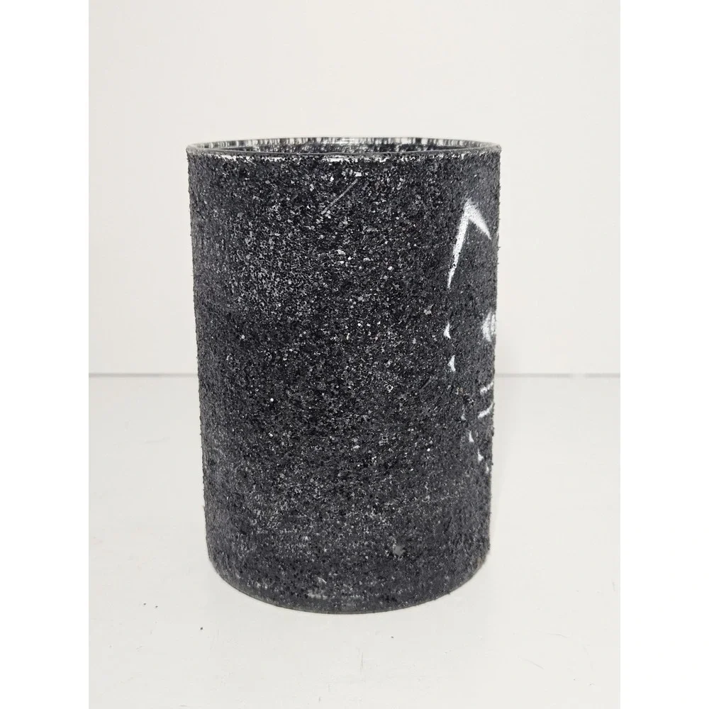 LGD Inc Halloween Black Cat Glitter Candle Holder Glass Cylinder Vase Luminary